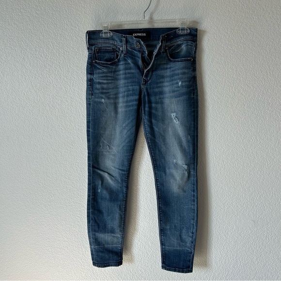 Express Faded distressed Women’s 0 Mid Rise Legging, Skinny Blue Denim Jeans - Picture 3 of 13